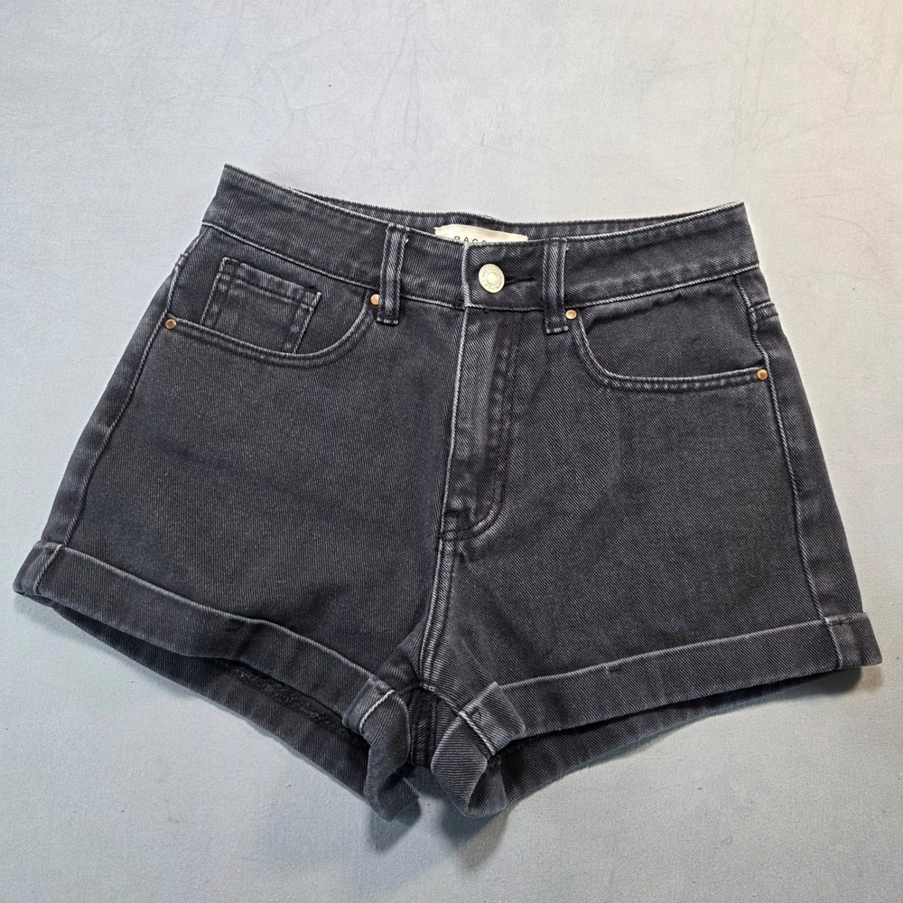 PacSun Mom Shorts Womens XS (24) Washed Black Denim‎ High Waisted Cuffed Cotton